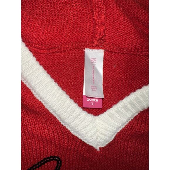 No Boundaries Santa Don’t Judge Me Red Hooded Christmas Sweater Sequins XS - Picture 5 of 9